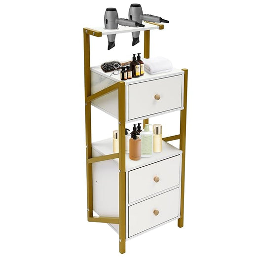 Beauty Salon Station Barber Station with 3 Drawer & 2 Hair Dryer Holder, White Salon Storage Cabinet Makeup Organizer for Spas, Barber Stores, Salons, Locker Rooms, Bathrooms