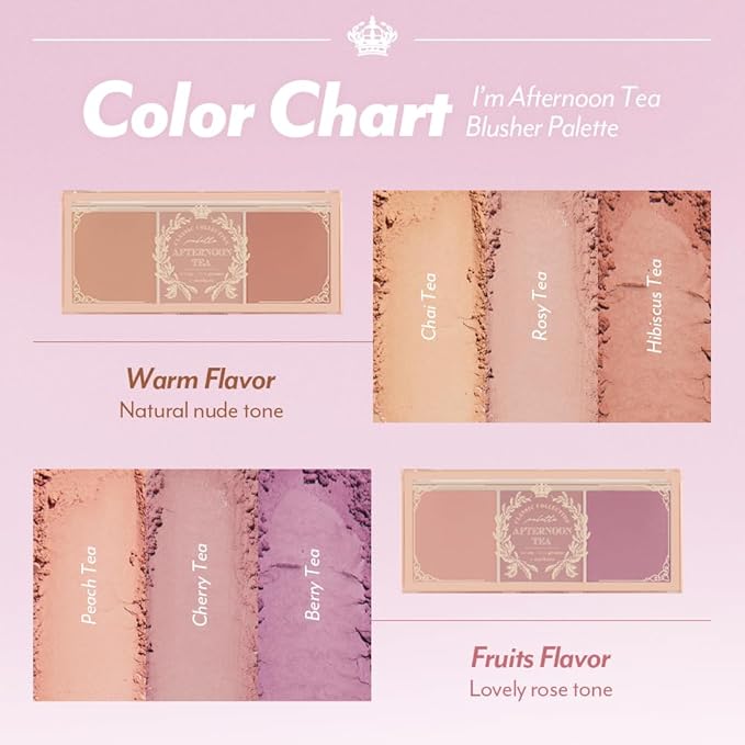 I'M MEME Blusher Palette - Afternoon Tea_Warm FLavor | Soft Pink, Peach, Lavender, 3 Shades Palette, Matte Powder, Face & Cheeks, For All Skin Tones, Powdery Finish, Lightweight Formula, 0.4 Oz