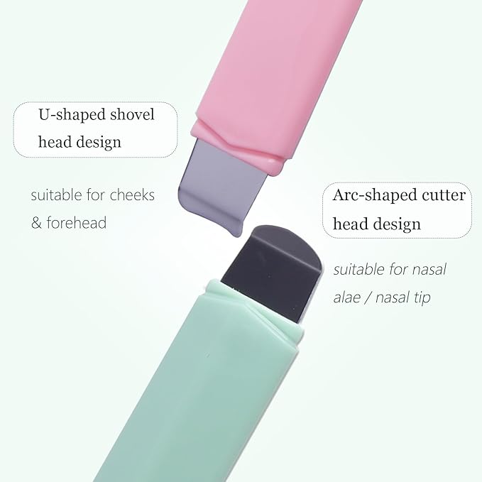 2 PCS Blackhead Remover Tool, Dual-Head Face Spatula & Pore Cleaner for Deep Facial Cleansing, Nose & T-Zone Scraper Skincare Tool for Men and Women (Pink+Green)