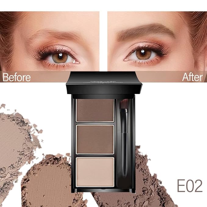 Eye Brow Powder Palette with Mirror for Women, Brown Eyebrow Powder Kit with Brush, Long-Lasting 3 Colors Brow Palette, Filler for Full, Defined Natural Brows Shaping (02)