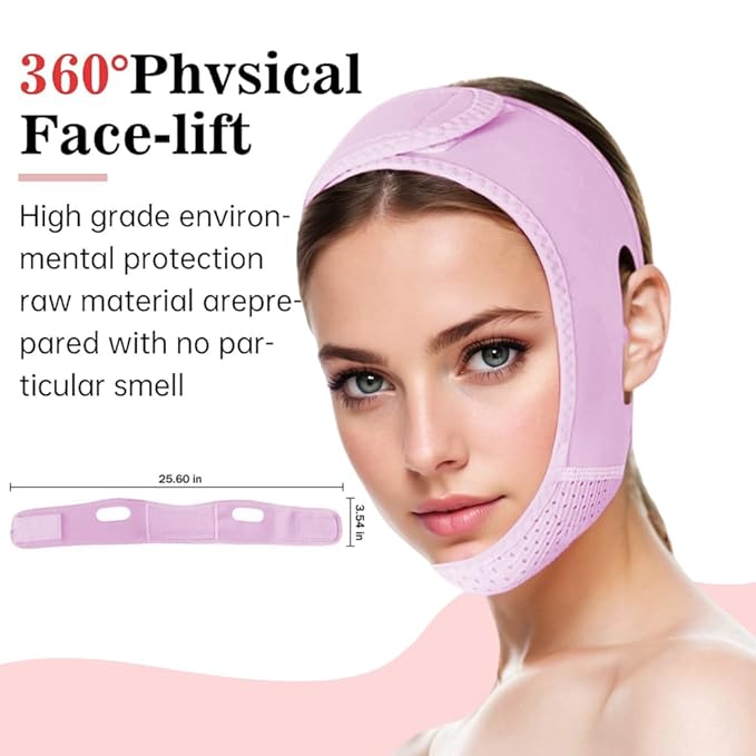 ROWMATE V Line Lifting Mask Chin strap for sleeping, V Line Lifting Mask for Women,Jaw Exerciser，Medium,Purple