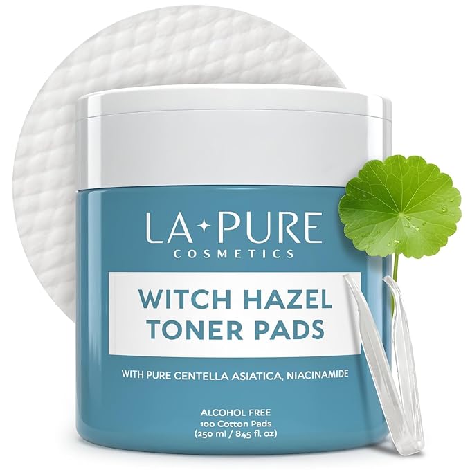 La Pure Korean Toner Pads With Witch Hazel - 100 Ct | Hydrating, Exfoliating Pads & Pore Care Korean Skincare - Gentle, Alcohol-Free, with Glycerin and Centella for Sensitive Skin by La Pure Cosmetics