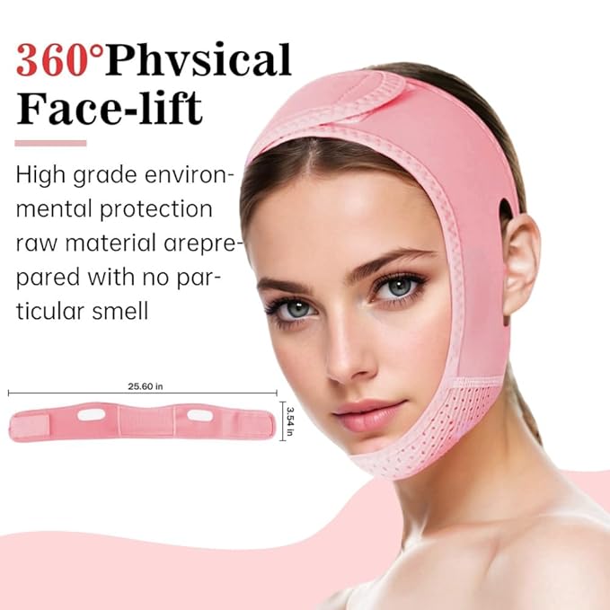 ROWMATE V Line Lifting Mask Chin Strap for Sleeping, V Line Lifting Mask for Women,Jaw Exerciser，Medium,Pink