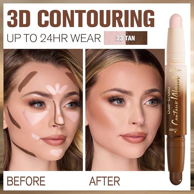 2Pcs Cream Foundation Stick Face Body Makeup Dual Ended, Nuetral Nude Beige & Darker Nude Pink no Transfer Waterproof 2in1 Cream Concealer Stick Contouring Makeup Set, Face Nose Contour Bronzer Sticks