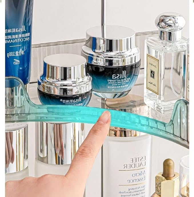 Corner Bathroom Counter Organizer, Vanity Trays for Bathroom, Skincare Makeup Organizer Shelf, Shelf Cosmetics, Toiletries, Lotions, Perfumes (2 Tiers, Clear)