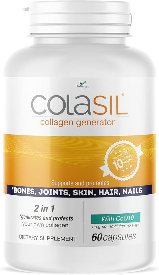 Colasil Collagen Booster Capsules – Organic Silica (OSA) + Hydrolyzed Collagen Generator Supplement for Hair, Skin, Nails, Bones & Joints – High Absorption, Non-GMO, Allergen-Free, 60 Capsules