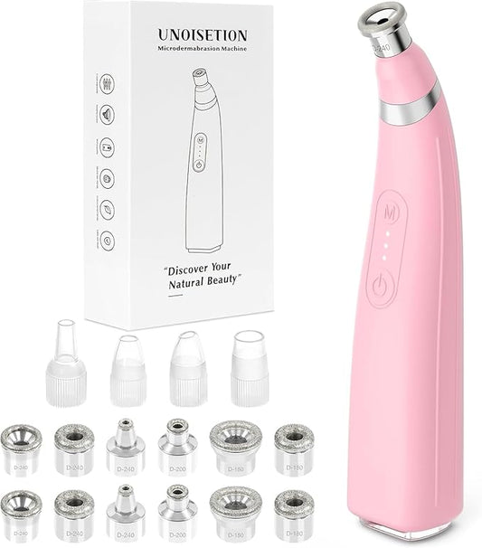 UNOISETION Diamond Microdermabrasion Machine, Professional Portable for Travel Microdermabrasion Device,Rechargeable Cordless Dermabrasion Facial Machine with 3 Levels, Pink