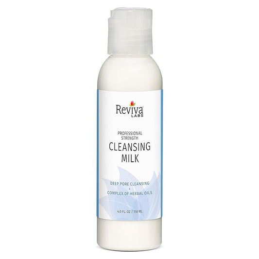Reviva Labs Cleansing Milk – Gentle Facial Cleanser for Sensitive Skin with Aloe & Botanical Oils – Hydrating Milky Cleanser & Makeup Remover – Vegan Face Wash for Dry or Mature Skin – 4 fl oz