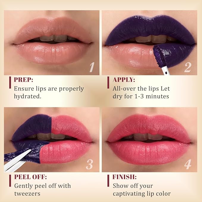 JUAAZIN Peel Off Lip Stain Tattoo with Tweezer - Coral Red Matte Lip Tint, Long Lasting Waterproof Transfer-Proof Liquid Lip Stain, Cruelty-Free Lip Masque for All Skin Types, Valentine's Day Gift 12#