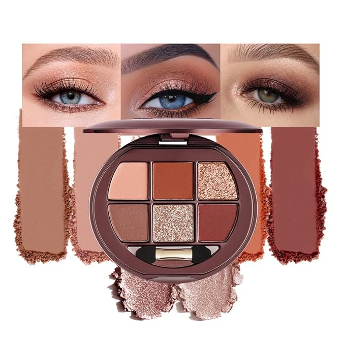 6 Colors Shimmer Eyeshadow Palette with Mirror Neutral Nude Eye Shadow Matte & Glitter Shades Highly Pigmented Blendable Waterproof Long-Lasting Natural Smokey Eye Makeup Palette for Women 12#
