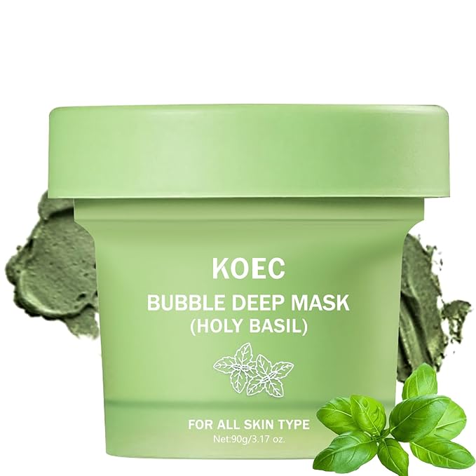 Holy Basil Bubble Deep Face Mask – Foaming Clay Mask with Basil Extract for Deep Cleansing, Pore Purification & Gentle Exfoliation, Style Bubble Mask for Oily & Acne-Prone Skin (01)