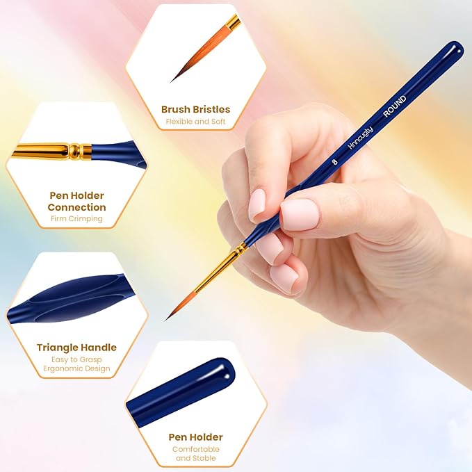 Hnncugty Miniature Paint Brushes Set 12pcs, Paint Brushes for Acrylic Painting, Art Supplies for Oil, Watercolor Detailing Models Rock Body Face Nail Drawing Artist Gifts, Triangular Handles Blue