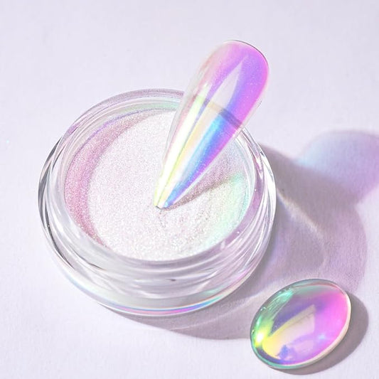 Pretty Diva Aurora Chrome Nail Powder, Unicorn Mermaid Iridescent Chrome Powder for Nails, Aurora Nail Powder Glitter Pigment Iridescent Nail Chrome Powder for Gel Nail Art Decoration