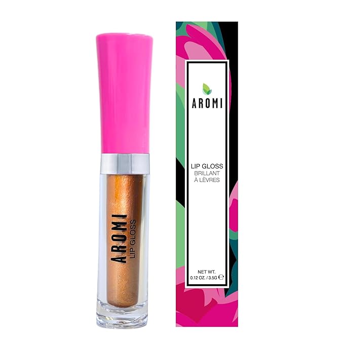 Aromi Gold Metallic Lip Gloss | High-Shine, Moisturizing, Bronze Yellow Glossy Lip Oil for Women, Vegan, Cruelty-free (Gold Star)
