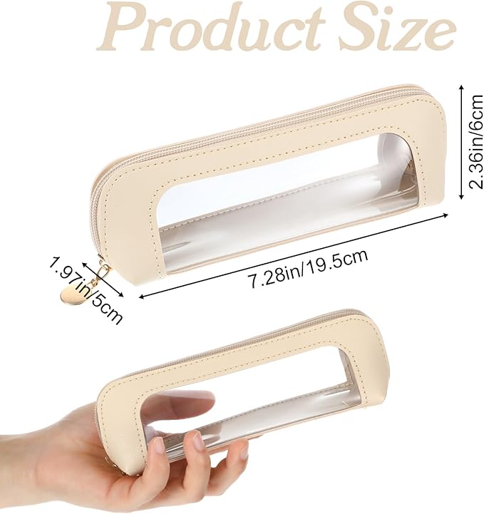 Sibba Small Clear Makeup Bag Travel Makeup Bag PU Leather Make up Brush Case Clear Cosmetic Bags Make up Organizer Zipper Pouch for Women Home Travel Office Cosmetic Storage (Beige)