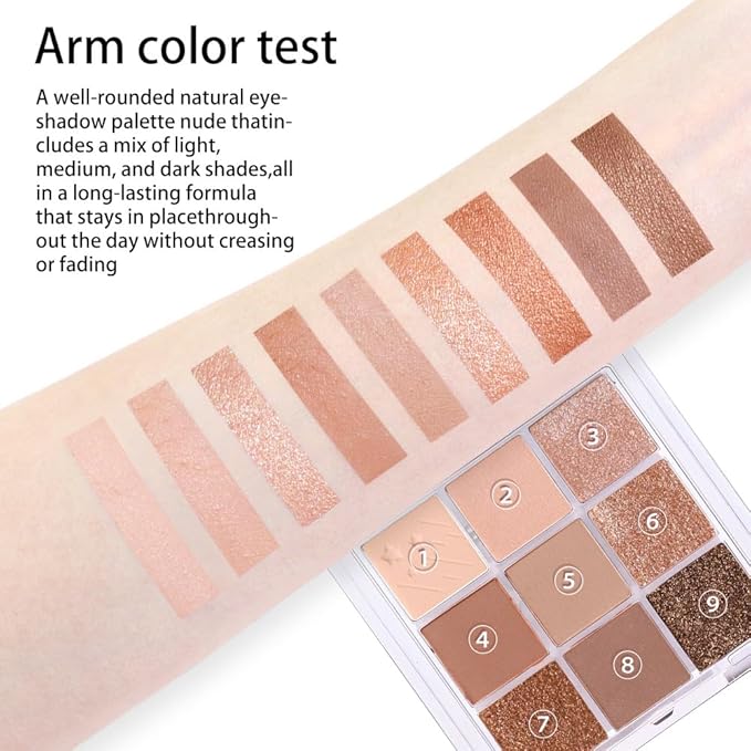 AMY'S DIARY 9-Color Warm Bronze Eyeshadow Palette, Gold Champagne Neutral Eye Makeup with Matte & Shimmer Shades, Highly Pigmented Long-Lasting Blendable Brown Nude Shadow for Daily Glam Look