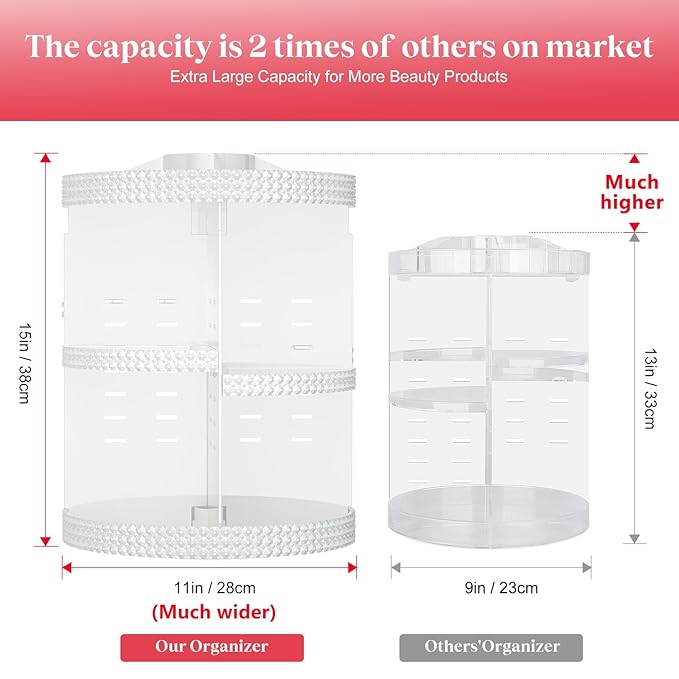 Awenia Makeup Organizer 360-Degree Rotating, Adjustable Makeup Storage, 7 Layers Large Capacity Cosmetic Storage Unit, Fits Different Types of Cosmetics and Accessories, Plus Size(White)