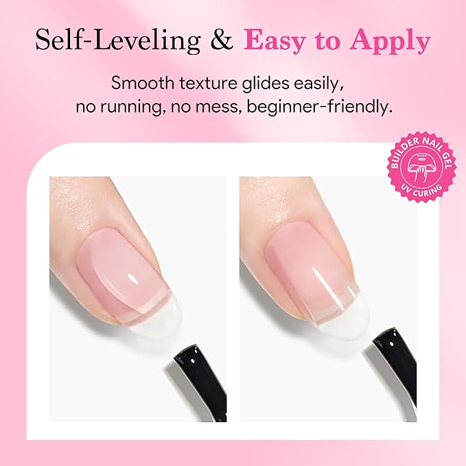 QIEK Builder Nail Gel, 7-in-One Builder for Nails Crystal Clear Strengthener Glue Apex Enhancement Extension Hard Building Gel LED Lamp Cured Rubber Base Coat for DIY Beginners& Salon Manicure 0.54 OZ