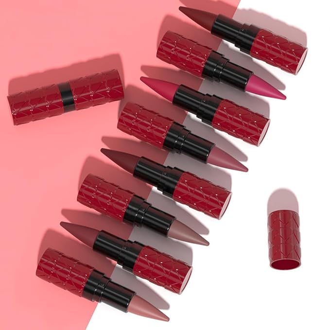 evpct Maroon Red Gradient Matte Lipstick Lip Liner Combo Set for Older Women Long Lasting Waterproof, Maroon Lips Stick Crayon Pencil Cream Lip Liner and Lipstick Combo Makeup, Flawless Ombre Effect