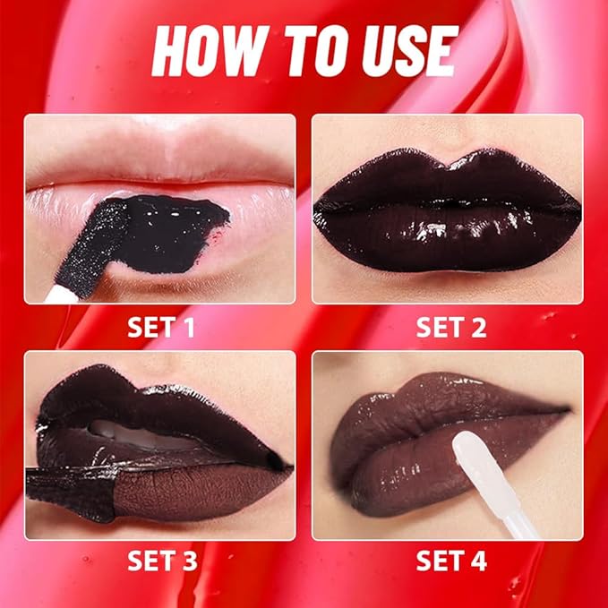 JUAAZIN Maroon Lip Stain Peel Off Lip Gloss oil Dual-Ended Combo, Lips Liner Stain Peel Off Tattoo, Long Lasting & Waterproof, Transfer-Proof Lip Tint Stain with Lip oil for All Skin Type 07#