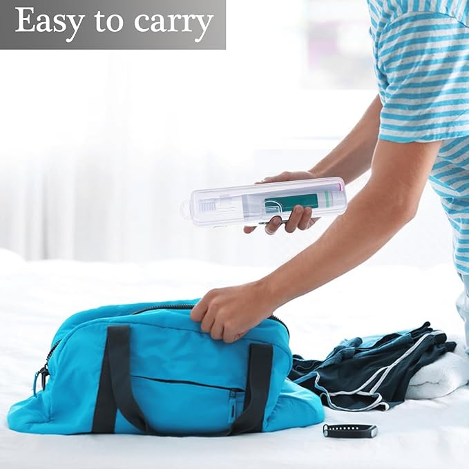 Gamdee Toothbrush Travel Case 2 Pack, Clear Toothbrush Case Holder Travel Size Plastic Toothbrush Holder Toothpaste Storage Container Portable for Traveling, 7.87 x 1.85 x 1.18”