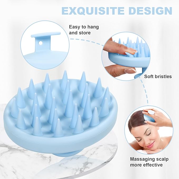Meartchy Silicone Scalp Massager, Scalp Scrubber for Hair Growth with Soft Bristles, Scalp Exfoliator Brush Dandruff Removal Shampoo Brush for Wet Dry Scalp Care (Light Blue)