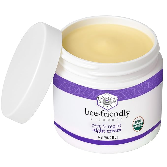 BeeFriendly Organic Night Cream, USDA Certified Organic, Deep Hydrating & Moisturizing Night Time Eye, Face, Neck & Decollete Cream for Women and Men, Anti Aging, Anti Wrinkle 4 oz (2 Jars in box)