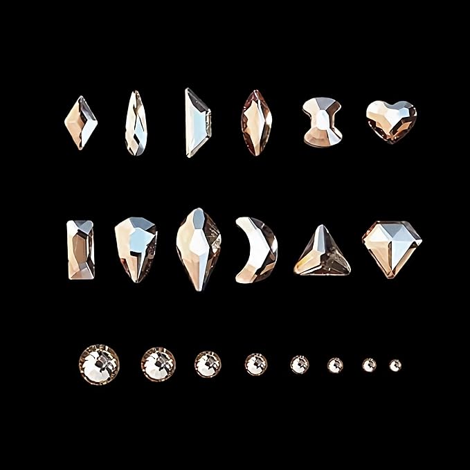 Yzzseven 12 Types of 600 Champagne Diamonds + 2500 Flat Rhinestones Mix 20 Styles Flatback DIY Crafts Rhinestone Crystals 3D Ornament‌s Flat Back Stones Set + Tweezers + Drill Pen