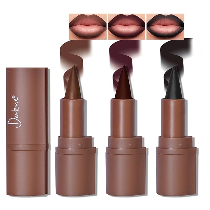 HOSAILY 3 Colors 2 in 1 Gothic Lip Liner Set, Matte Dark Brown Red Black Lip Liner Plumping Smooth Creamy Lip Pencil, High Pigmented Long lasting Lip Stain Lipstick Goth Halloween Makeup, 06+07+08