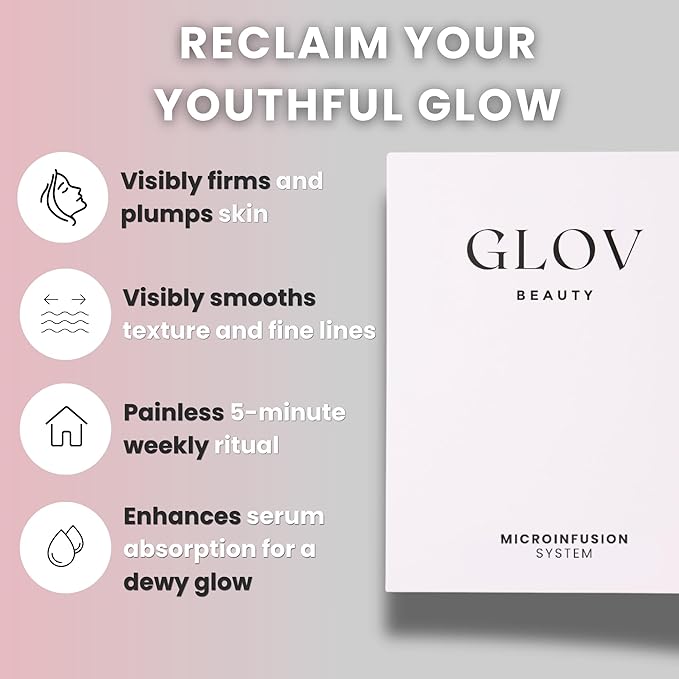 Glov Beauty Micro Infusion System for Face & Lips – 0.25mm 24k Gold Cosmetic Facial Stamp with Hyaluronic Acid, Collagen Peptides & Licorice Root Serum Ampoules (2x Infusion Application, 6x Serums)