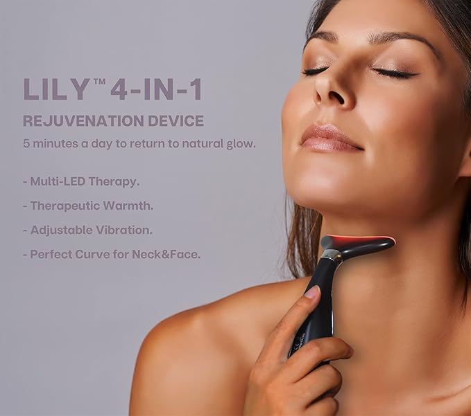 VRAIKO Lily Neck Face Massager, Face Sculpting Tool, Skin Rejuvenation Device with Thermal, Triple Action LED and Vibration, for Anti-Aging, Lifting and Tightening Sagging Skin (Frosted Black)