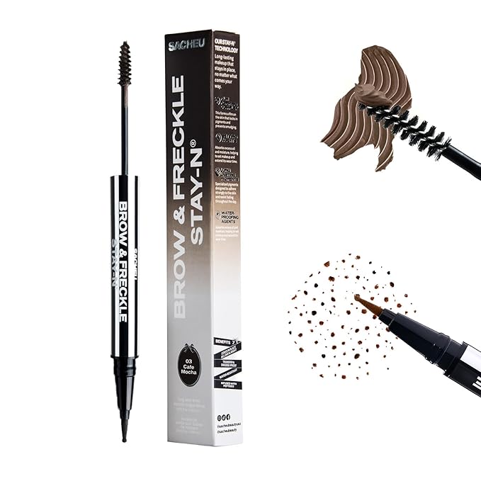 Sacheu Brow & Freckle STAY-N Tinted Eyebrow Gel & Faux Freckle Pen — 2-in-1 Longwear Water Resistant Brows Tint, Cruelty-Free & Vegan, Cafe Mocha