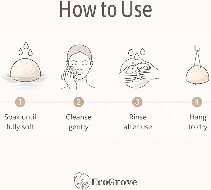 EcoGrove Konjac Face Sponge – Natural Luxury Facial Cleansing Puff, Soft Exfoliating Sponge for Sensitive Skin, Plant-Based Makeup Remover, Biodegradable, Dye-Free, Fragrance-Free, Sulfate-Free