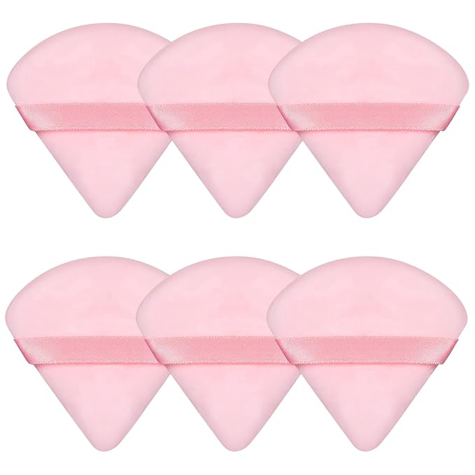 6 Pieces Powder Puff Face Soft Triangle Pink Valentines Day Gifts for Loose and Body Powder, Velour Makeup Sponge Set Setting Powder Puff Makeup Tools