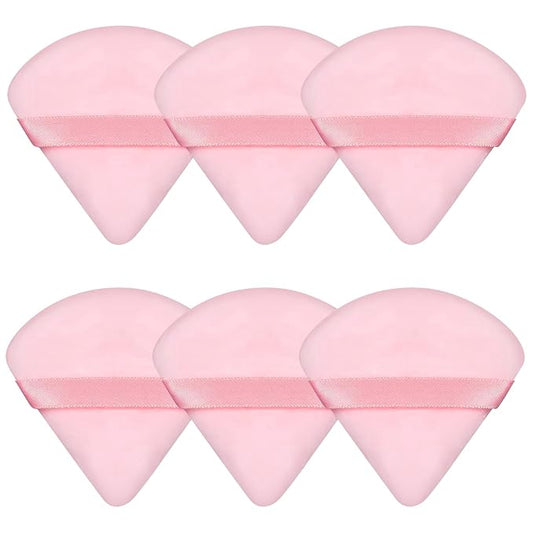 6 Pieces Powder Puff Face Soft Triangle Pink Valentines Day Gifts for Loose and Body Powder, Velour Makeup Sponge Set Setting Powder Puff Makeup Tools