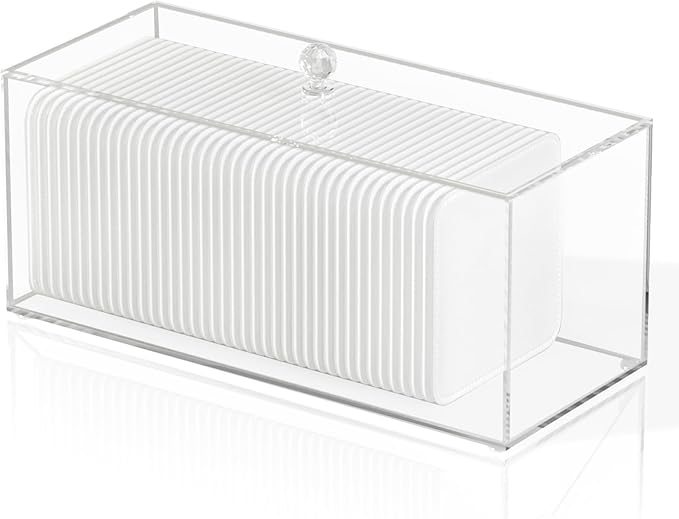 JHJFRAWY Acrylic Clean Pad Storage Box for Clean Skin Club - Cotton Holder, Square Organizer (Pads Not Included) - Horizontal With Lid