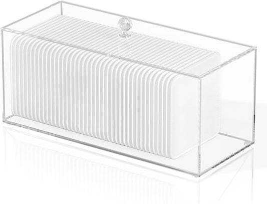 JHJFRAWY Acrylic Clean Pad Storage Box for Clean Skin Club - Cotton Holder, Square Organizer (Pads Not Included) - Horizontal With Lid