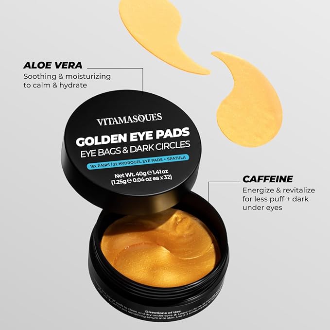 Vitamasques Golden Hydrogel Eye Pads For Puffy Eyes & Dark Circles – Refresh in 15 minutes - Formulated in Korea - 32 Pairs / 64 HydroGel Eye Pads