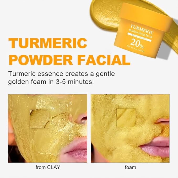 Holy Basil Bubble Deep Mask – Holy Basil & Carbonated Water for Cleansing Pores & Blackheads, Korean Style Clay to Bubble Wash-Off Pack (90g / 3.17 oz) (Turmeric)
