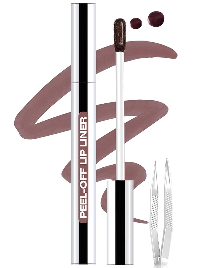 QCMME Lip Stain Peel Off Lip Liner Stain with Tweezer, Long Lasting Matte Lip Tint Tattoo, Highly Pigmented Color Lip Makeup, Waterproof Lipstick, Transfer-proof Lipstain for Women, Neutral Mauve