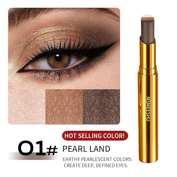 Eyeshadow Stick Makeup – Tri-Color Eye Shadow, Blendable Cream Glitter Eyeshadow Stick for Long-Wear Beauty Looks, Smudge-Resistant & Easy to Apply – Pearl Earth Tone