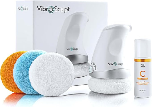 Vibro Sculpt Body Sculpting Machine and Cellulite Massager. Skin Firming & Lymphatic Drainage Body Contouring Device for at-Home Tightening & Toning – Interchangeable Pads & Vitamin C Oil Included