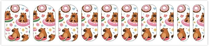 Waterproof Membrane Nail Art Stickers Nail Decals Nail Decorations for Salon Nails Accessories (5 Sheets Cute Capybaras Nails Stickers Decals)