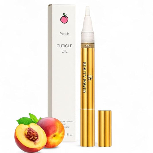 Beauty Power Nail Oil Cuticle Pen - Peach - Nail Strengthener & Growth Serum with Vitamin A, D, E, B5, Grapeseed & Natural Oils - Repair for Brittle, Peeling, Thin Nails - Twist Brush Pen