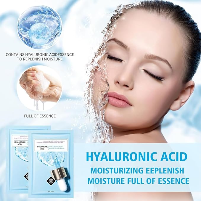 10 Sheets Face Mask Skincare Hyaluronic Acid Face Masks, Hydrating Face Masks Skin Care, Deeping Moisturizing Facial Masks for All Skys Types, Smoothing Party Spa Gift for Women