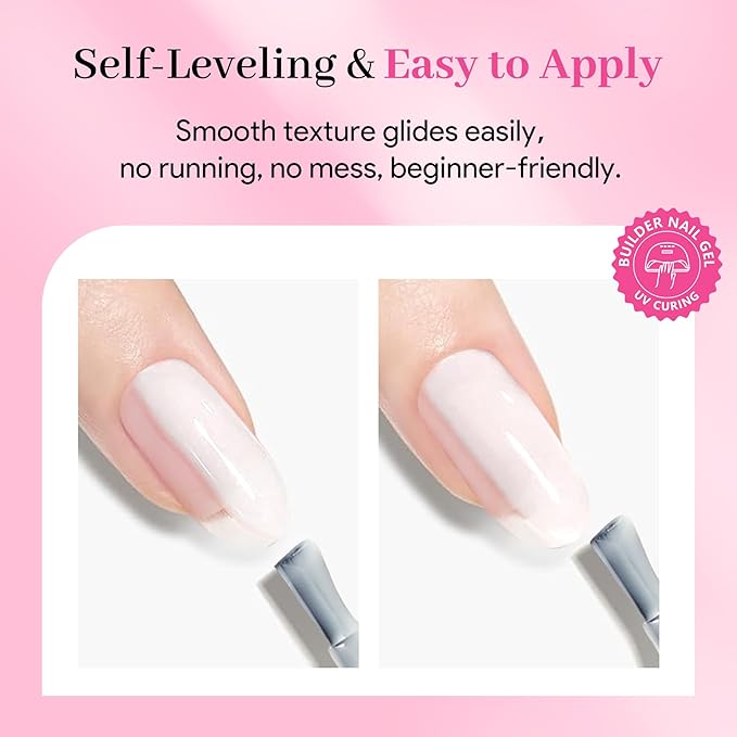 QIEK Builder Nail Gel, Milky White Builder for Nails Strengthener, 8-in-One Apex Enhancement Extension Hard Building Color Gel LED Lamp Cured Rubber Base Coat for DIY Beginners & Salon Manicure 16ML