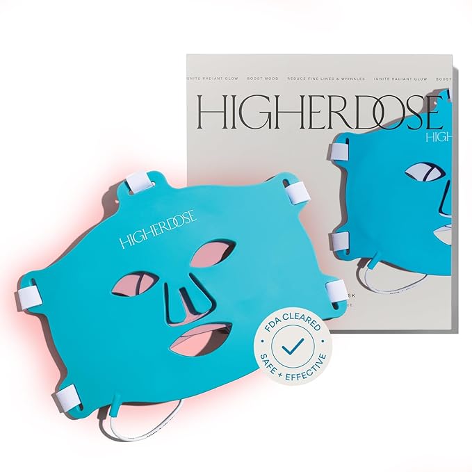 HigherDOSE Red Light Face Mask - FDA Cleared LED Red Light Therapy for Face with Near Infrared Technology - At-Home Facial Device to Improve Fine Lines, Wrinkles, Hydration & Redness for Glass Skin