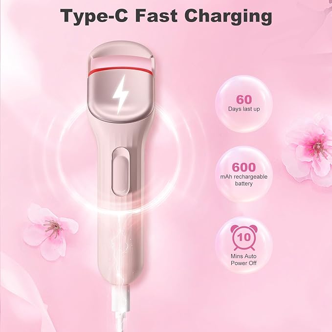 HEBECA Eyelash Curler for 24Hr Lasting Lift, Rechargeable 600Mah Battery Heated Lash Curler with Wider Design for No Pinching, Quick Heat Up & 2 Temp Settings 149°F /167°F for Thick & Fine Lashes