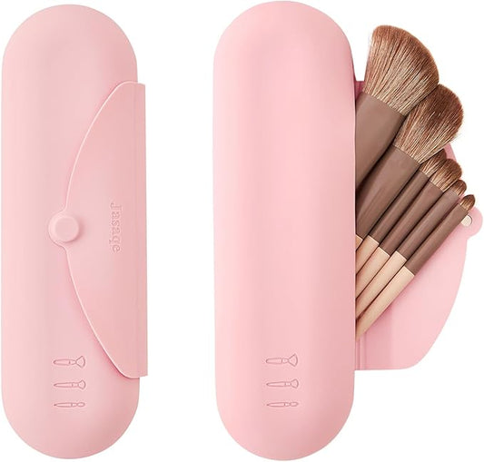 JASAQE Silicone Makeup Brush Holder，Travel Makeup bag-Soft Portable Cosmetic Face Brushes Holder，Large Travel Makeup Brush Case with Anti-Fall Out Magnetic Closure