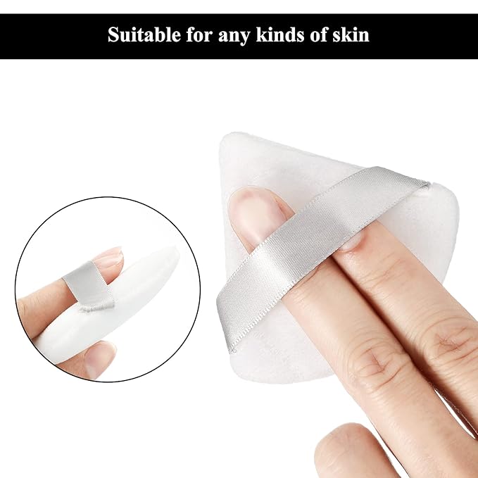 Maitys 12 Pcs Powder Puff Triangle for Face Makeup Cosmetic Loose Powder Puff Velour Soft Body Washable Reusable Foundation Sponge Wet Dry Makeup Tool for Women(Small,White)